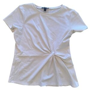 Express White short sleeve twist at waist v neck dress shirt size M